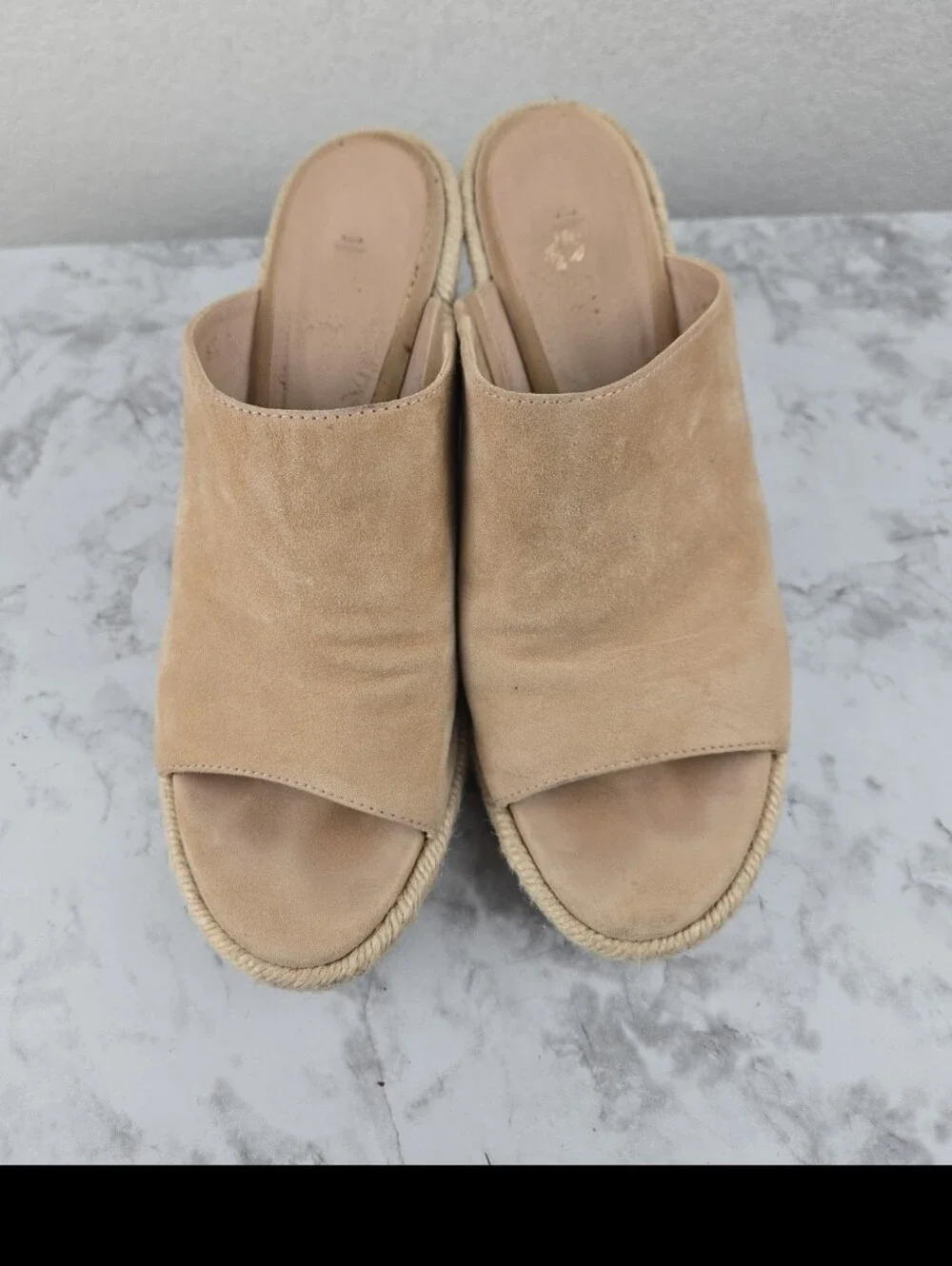 Stuart Weitzman Beige Suede Espadrille Wedge Slide